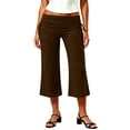 thumbnail image 3 of Women's Soft Stretchy Yoga Pants with Elastic Waist, Pull On Fold Over Design, Casual Lounge Gym Fitness, Cropped Leggings, Summer Athletic Activewear | UKHCCC,Brown L, 3 of 9