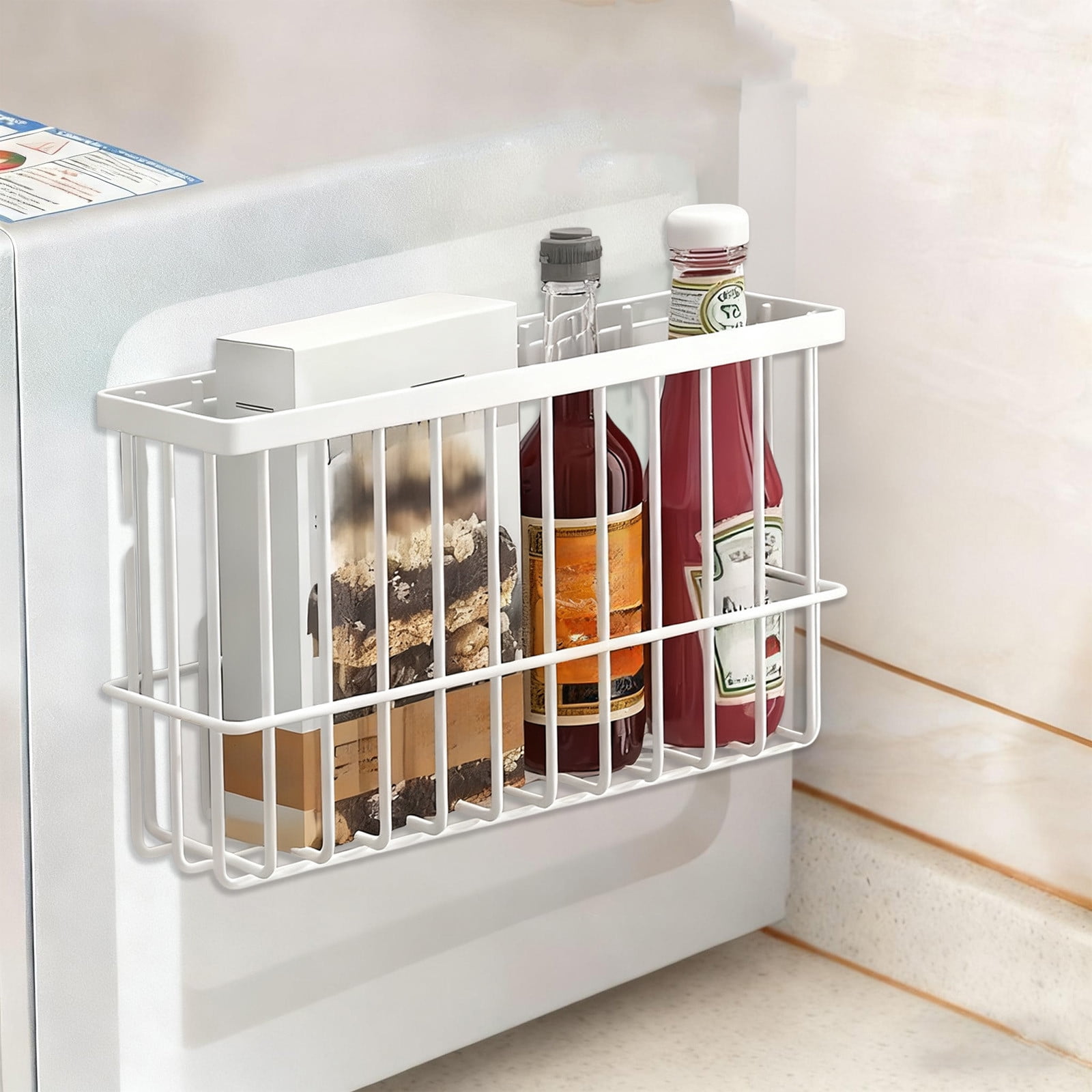 Magnetic Basket Refrigerator Storage Rack Strong Magnetic Shelf Metal Lint Collector Dryer Ball Organizer for Kitchen Laundry Office Space Saving Magnetic Storage Basket
