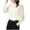 thumbnail image 1 of AherBiu Going out Tops for Women Chiffon Ruffle High Neck See Through Long Sleeve Shirts Elastic Cuff Blouse, 1 of 6