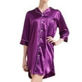 thumbnail image 2 of Defitshape Women's Silk Nightgown Satin Brides Night Shirt Soft Button Up Sleep Shirt Dress Sleepwear Short Collared 3/4 Sleeve Pj Bridesmaid Nightshirt Summer Housecoat Purple Large, 2 of 5