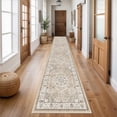thumbnail image 4 of Hallway Washable Runner Rug - 2'6x14 Kitchen Rugs Entryway Vintage Soft Floor Mat Non Slip Indoor Farmhouse Carpet For Bathroom Living Room Bedroom (2'6''x14'  Beige), 4 of 7