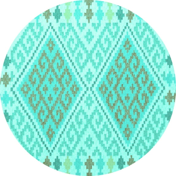 Ahgly Company Indoor Round Southwestern Turquoise Blue Country Area Rugs, 7' Round