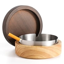 Wooden Ashtray with Stainless Steel Lid - Portable  Windproof  Decorative Ashtray for Home  Patio  Office  Outdoors  Indoor  Parties