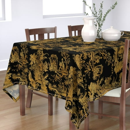 

Cotton Sateen Tablecloth 70 Square - Chinoiserie Toile Lacquerware Gilt Black Gold Asian Print Custom Table Linens by Spoonflower