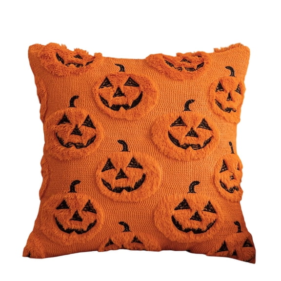 Halloween 3D Fluffy Jack-o'-lantern Throw Pillow Cover, Knitted Plush Cushion Case for Sofa Patio Indoor Decor