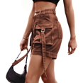 thumbnail image 3 of Women Cargo Denim Shorts - Summer Casual Vintage Loose Button Zipper Shorts Brown L, 3 of 8