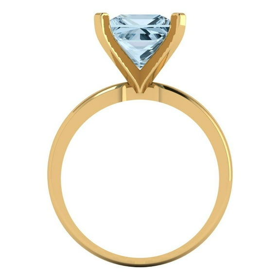 3 ct Princess Cut Natural Aquamarine Solitaire Engagement Ring for Women in 18K Yellow Gold