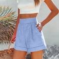 thumbnail image 4 of Homenesgenics Summer Short for Women Plus Size Clearance Women Summer Cotton and Linen Pockets Wide Leg Shorts High Waisted Casual Shorts Workwear/(Blue,XL), 4 of 8