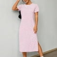 thumbnail image 2 of Uaswgudfs ​Women's Short Sleeve Fitted Midi Dress​ - Summer Casual Round Neck with Side Slit, Knee-Length Lightweight Daily Wear Hot Pink 3XL, 2 of 6