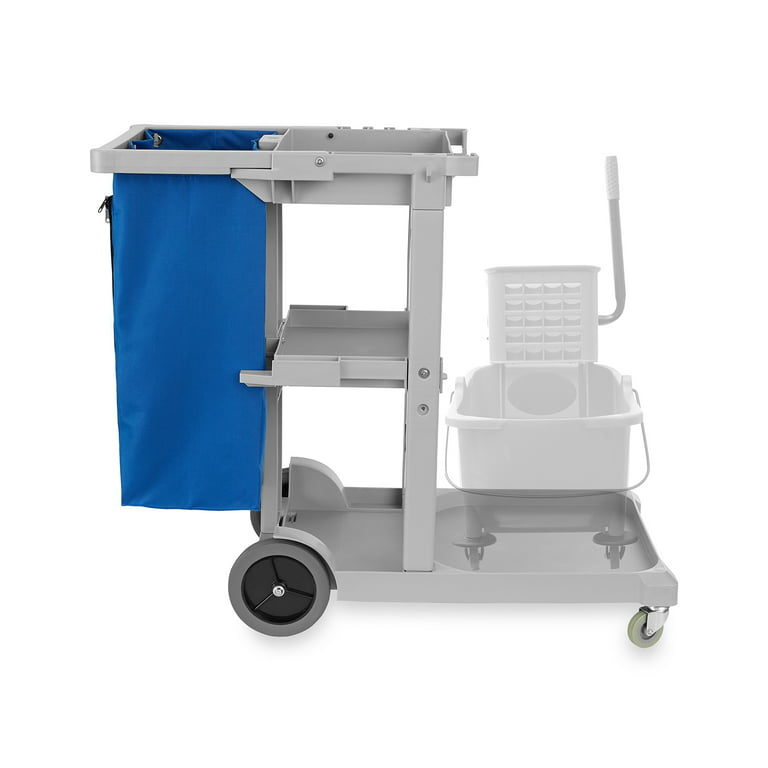 Dryser Commercial Janitorial Cleaning Cart on Wheels - Housekeeping Caddy with Shelves and Vinyl Bag