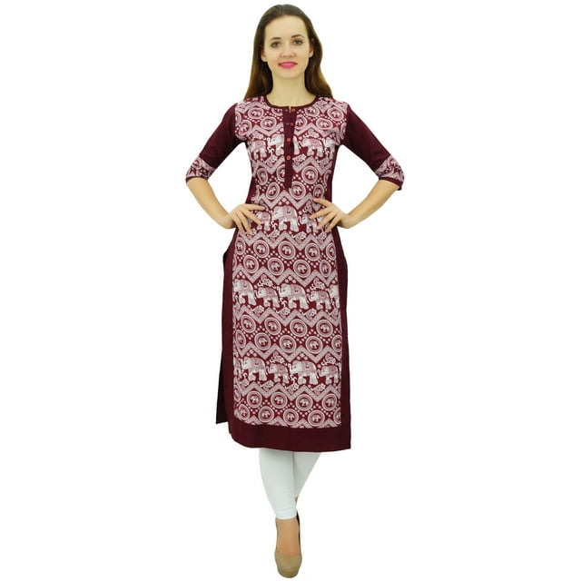 Phagun Kurta Droite Bordeaux pour Femmes, Manches 3/4, Kurti Décontractée Imprimée-6
