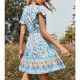 thumbnail image 4 of hirigin Summer Short Sleeve Dresses for Women, Floral Printed Waist Tie Up V Neck Loose Fit Street Style Dress, Casual Simple One-Piece Clothes, 4 of 5