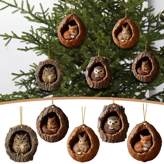 HomeDM Forest Animal Acorn Ornaments - 2D Flat Acrylic Hanging Pendant Decor for Christmas Tree 8cm/3.15" Xmas Ornaments Holiday Wedding Party Decoration