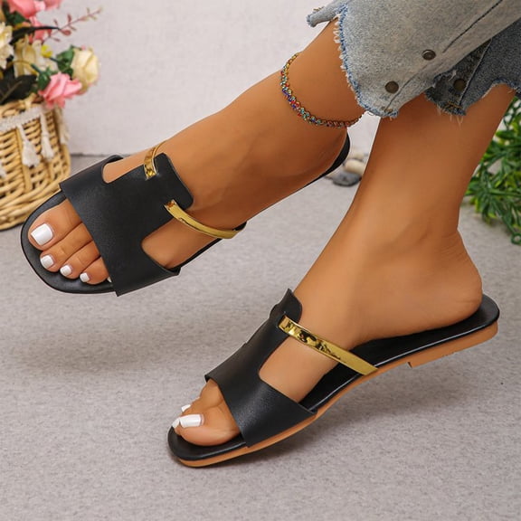 Domuza Women's Casual Versatile Flat 2026 Spring Summer Trendy Textured Comfortable Beach Sandals Black 9(EU-42)
