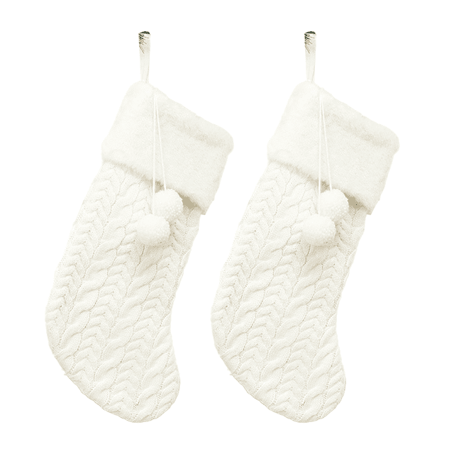 2 medias navideñas de punto, medias navideñas de punto con pompón para decoraciones navideñas