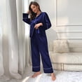 thumbnail image 4 of Fjuchai Women's 2Pcs Pajamas Pjs Set Classic Satin Button Down Long Satin Silk Pajama Set S-XL, 4 of 8