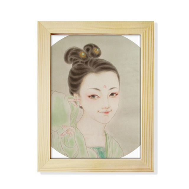 Green Chinese Traditional Beauty Painting Desktop Adorn Photo Frame Display Art Painting Wooden