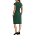 thumbnail image 3 of INSPIRE CHIC Women's Square Neck Cap Sleeve Belted Sheath Wear-to-Work Midi Dress L Dark Green, 3 of 6