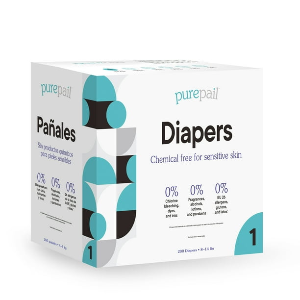 PurePail Disposable Diapers — Size 1 — 814 lbs — Chemical Free For
