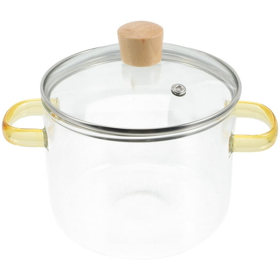 LEORX Orange Glass Cooking Pot with Lid Double Handles for Home Kitchen