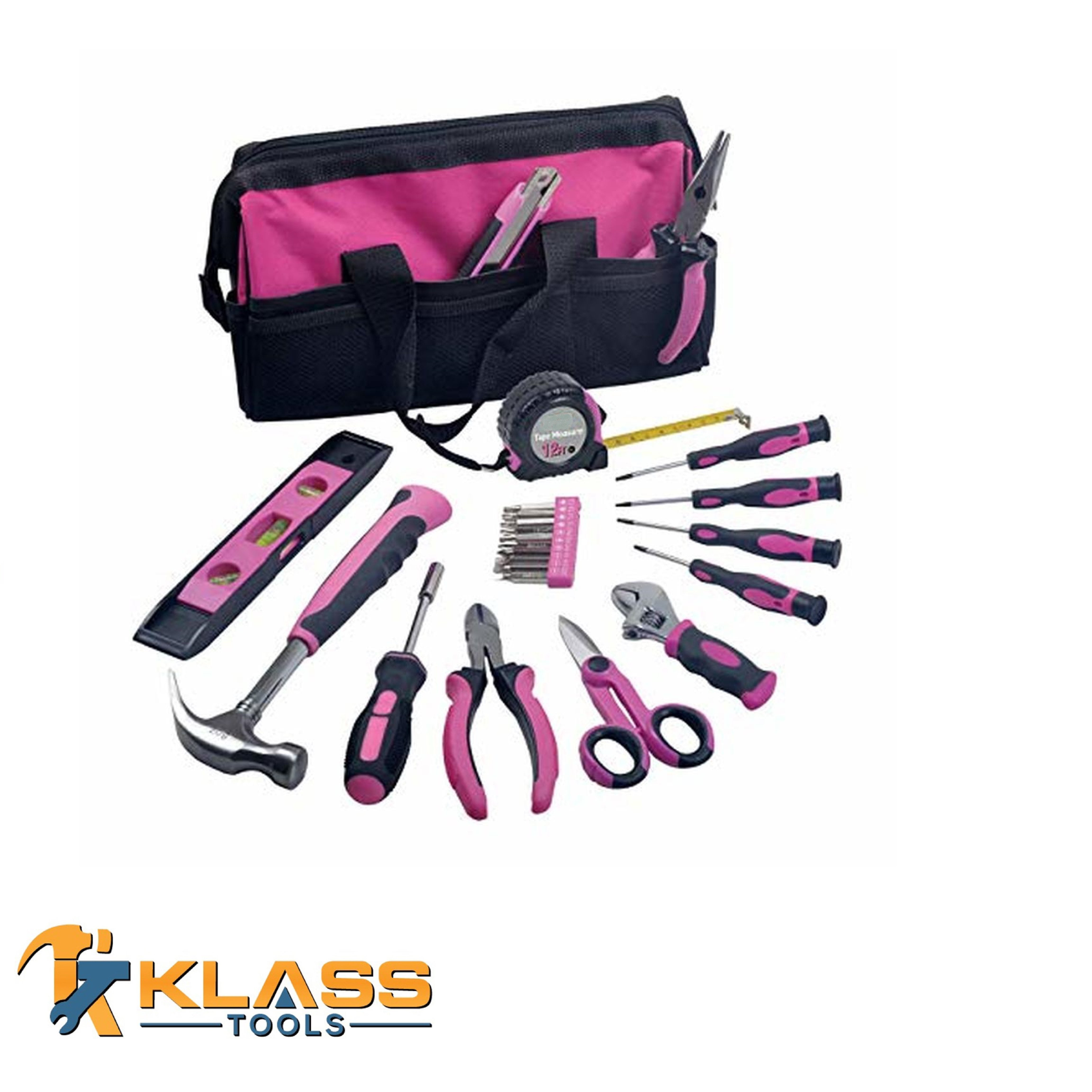 24 Piece Complete Pink Home Tool Set with a Carry Case for Household Projects and Repairs