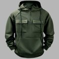 thumbnail image 2 of Jinhomg Men's Winter Outdoor Sweatshirt Thermal Comfy Fleece Lined Cargo Hoodies Big and Tall Casual Solid Long Sleeve Hooded Sweatshirt with Multi Pockets Army Green L, 2 of 7