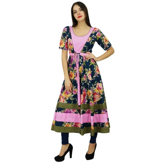 Bimba Ladies Floral Printed Cotton Kurta Indian Kurti Dress Drawstring Clothing