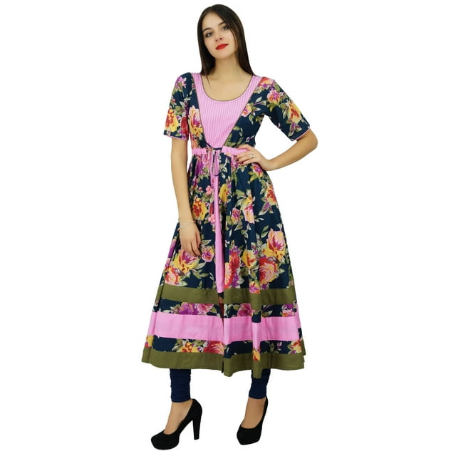 Bimba Ladies Floral Printed Cotton Kurta Indian Kurti Dress Drawstring Waist Designer Clothing