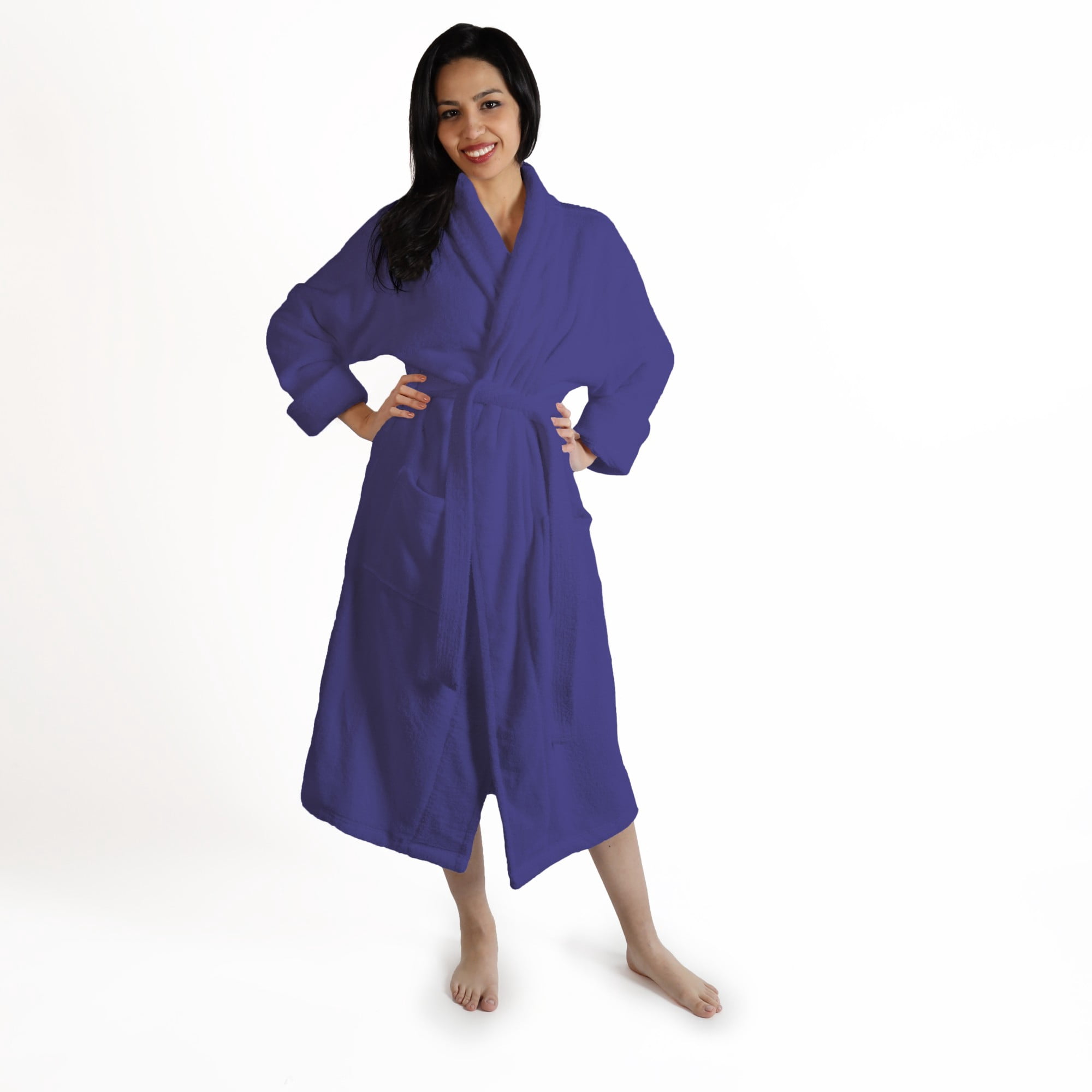 Superior Women's Turkish Cotton Terry Ultra-Soft and Absorbent Long Bathrobe, Navy blue, Small / Medium