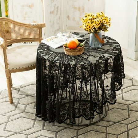 

Livesture Black Lace Tablecloth Hollow Round Cafe Black lace round 190round