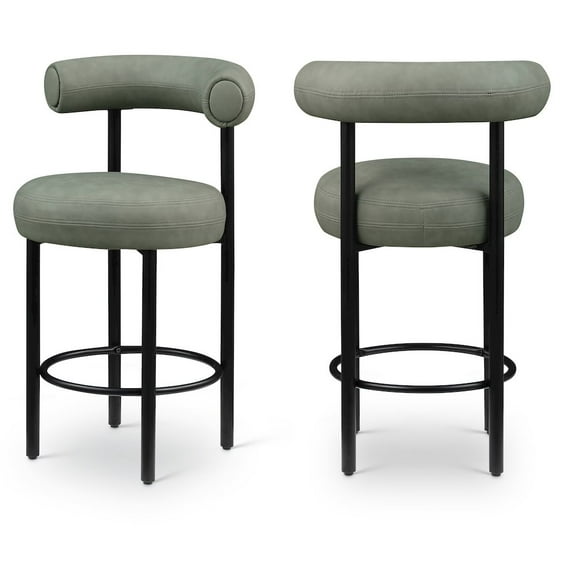 Meridian Furniture Bordeaux Green Vegan Leather Counter Stool (Set of 2)