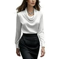 thumbnail image 5 of Uootdi Satin Blouses for Women Dressy Casual Elegant Cowl Neck Long Sleeve Pullover Tops Dressy Business Casual Outfits for Work Office Gift, 5 of 8