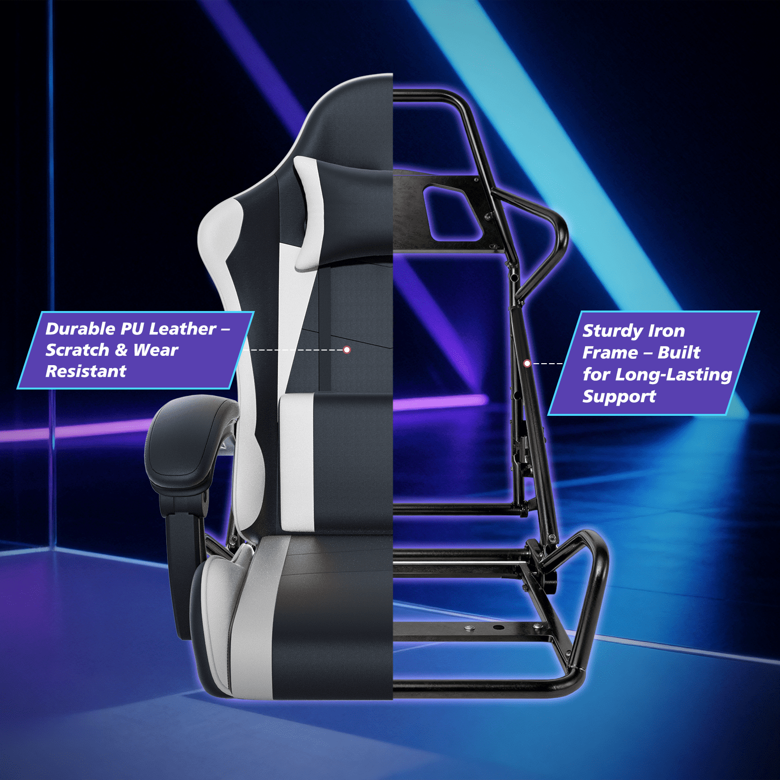Magshion Ergonomic Gaming Chair with Headrest, Lumbar Support & Footrest - Adjustable Reclining Computer Chair for Adults, High Back Office Desk Chair, 350lbs Capacity， White