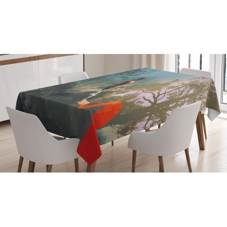 Fantasy Art House Decor Tablecloth, Cyclist Riding Bike with Track in Air Foggy Park Artsy Extreme Sports , Rectangular Table Cover for Dining Room Kitchen, 60 X 90 Inches, Multi, by (Best House Tracks Of The 90s)