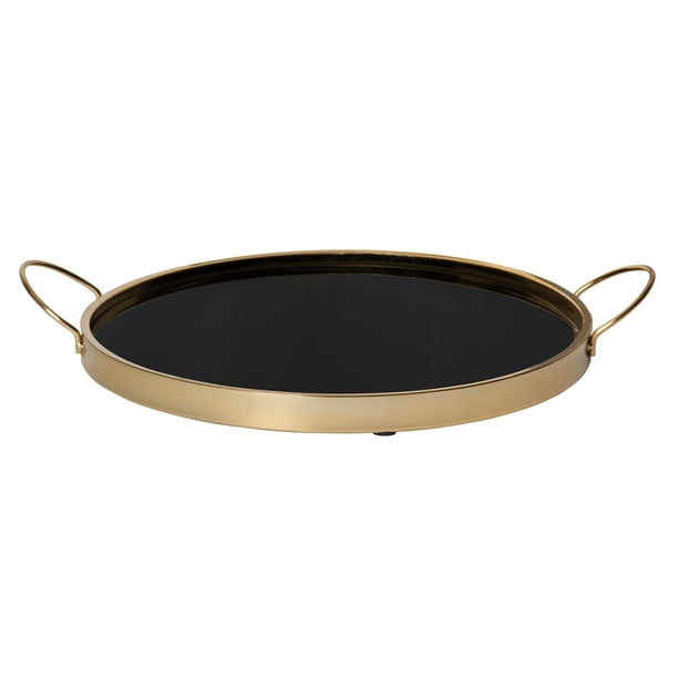 Kate And Laurel Kea Round Vanity Tray With Gold Metal Frame Black Mirror Surface For Serving Or Makeup Jewelry Organization Com Kate And Laurel Kea Round Vanity Tray, Black Vanity Tray Round