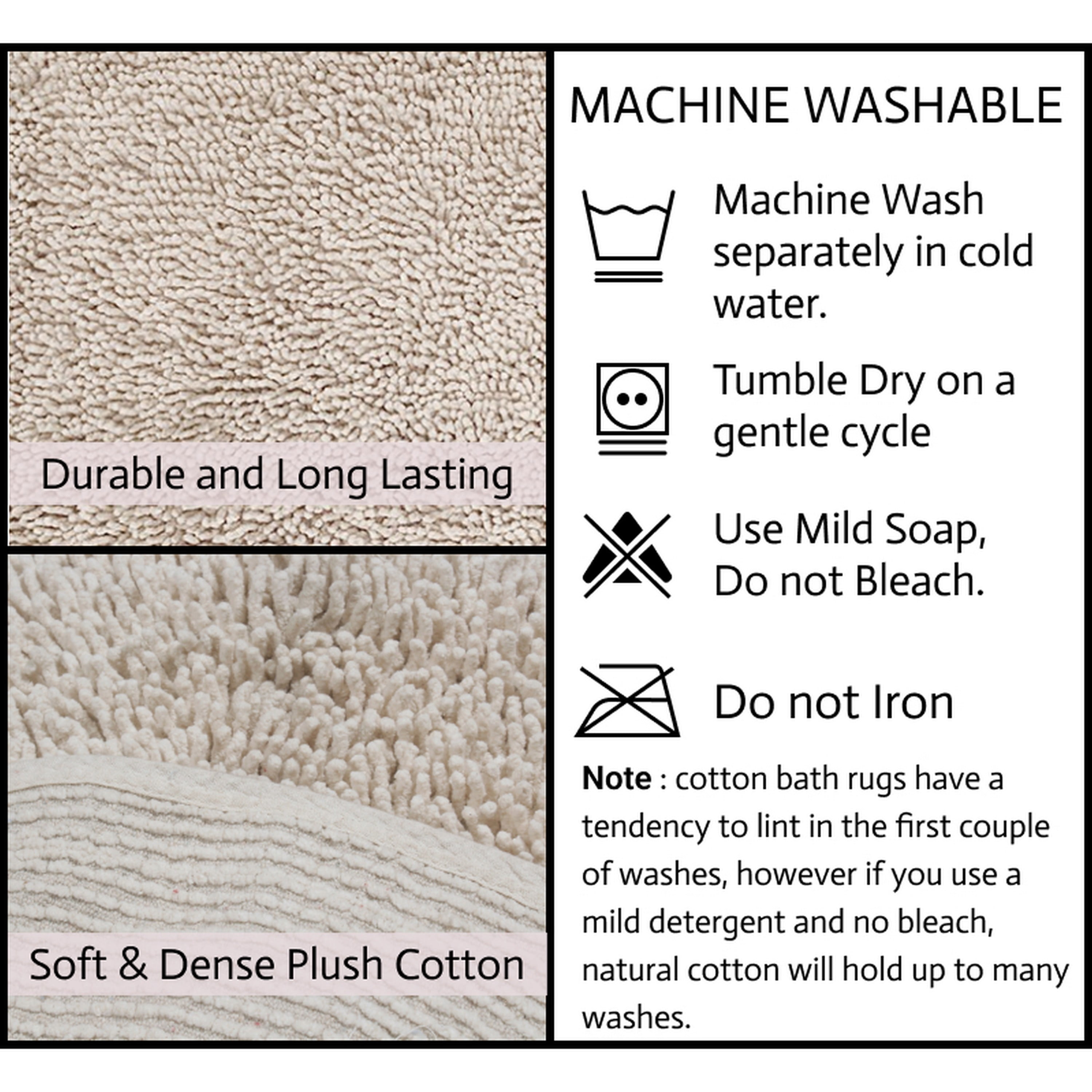 Home Weavers Fantasia Bath Rug 100% Cotton Non-Slip Bathroom Rug Set Machine Washable Bathroom Rug, Bath Rug, Bathroom Rug, Runner, Ivory Color 4 Piece Bath Rug set