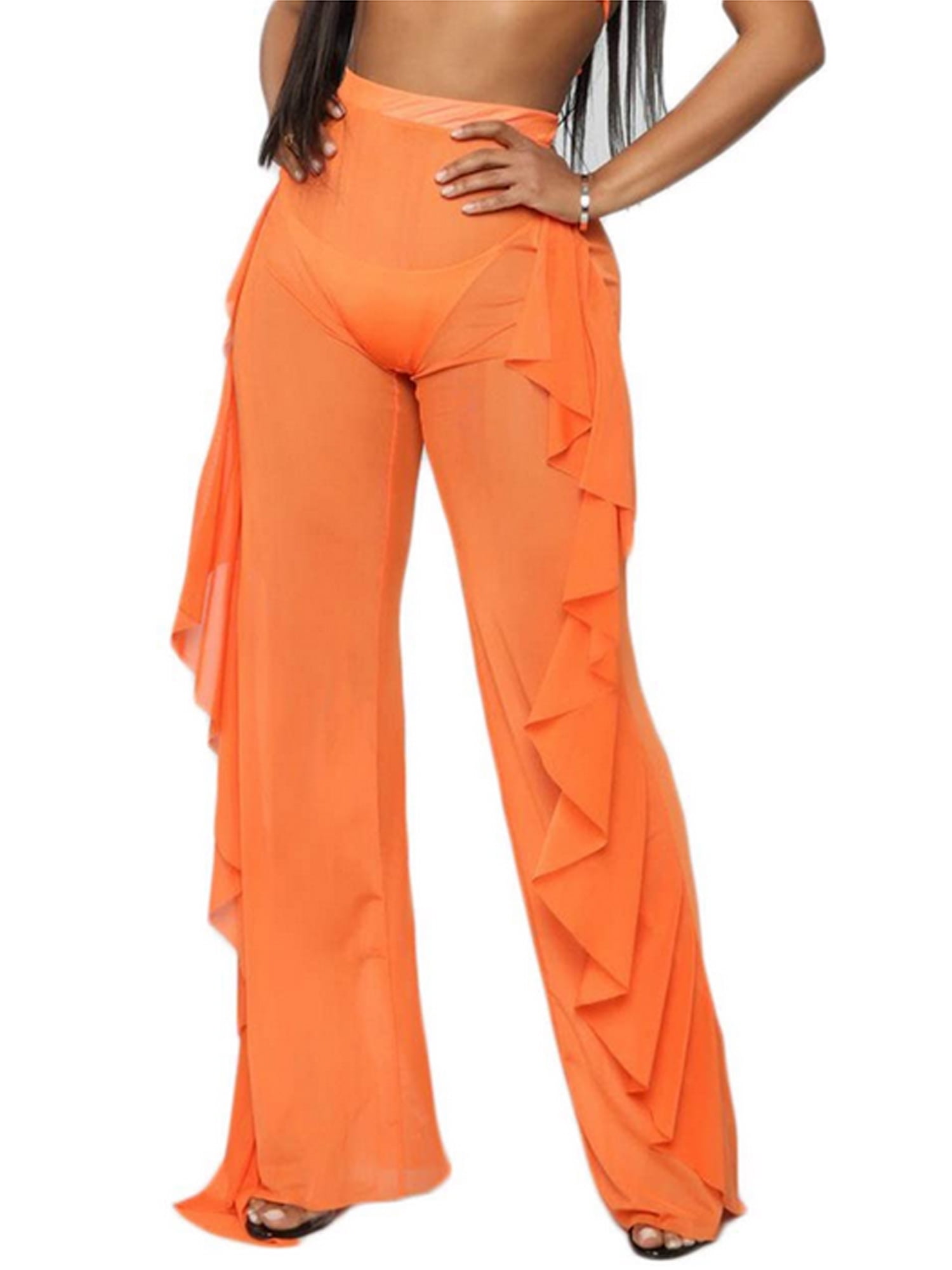 Ruewey RUEWEY Women Mesh Sheer Bikini Cover Up Long Pant Swimwear