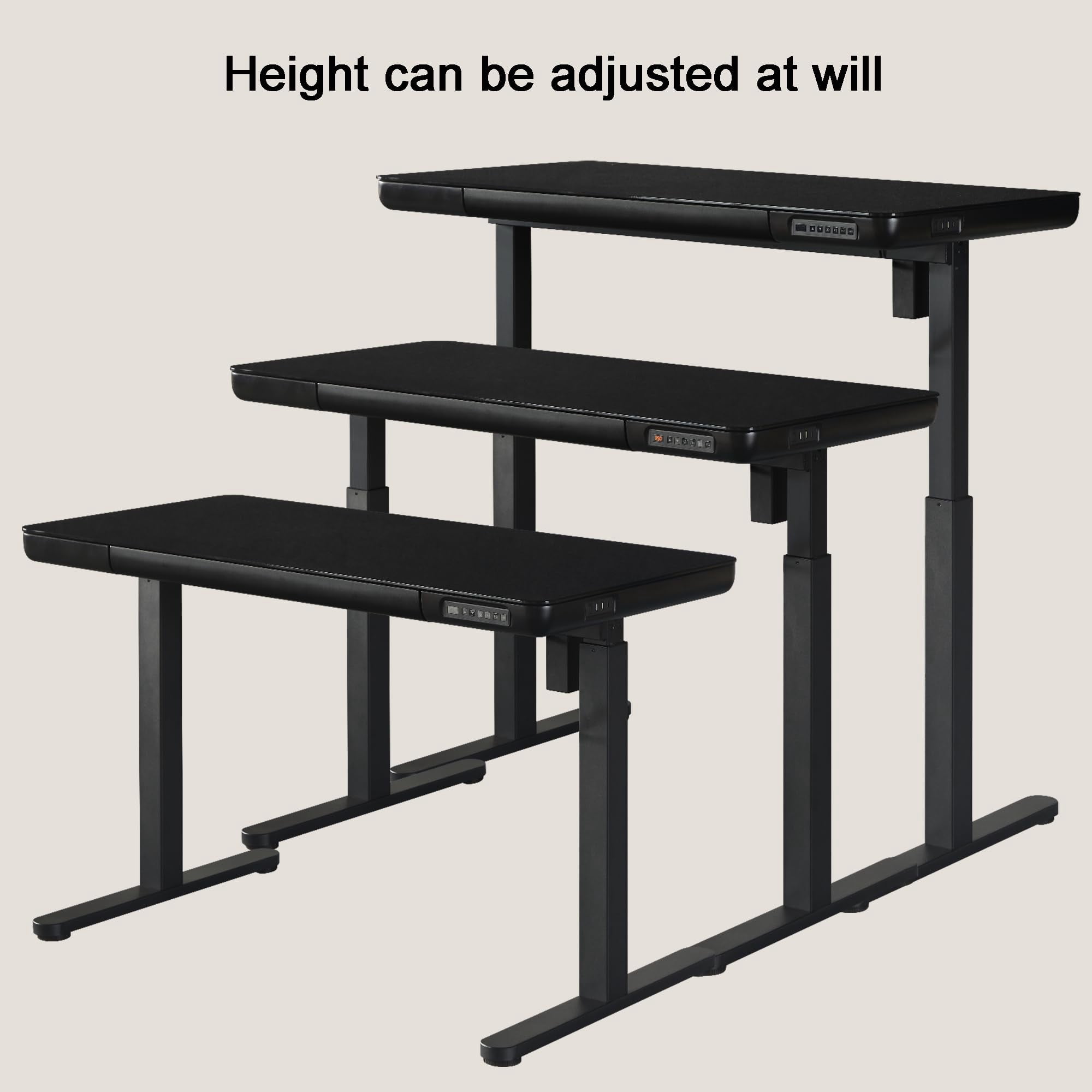 Pemberly Row 48" Tempered Glass Electric Wood Standing Desk with Drawer in White