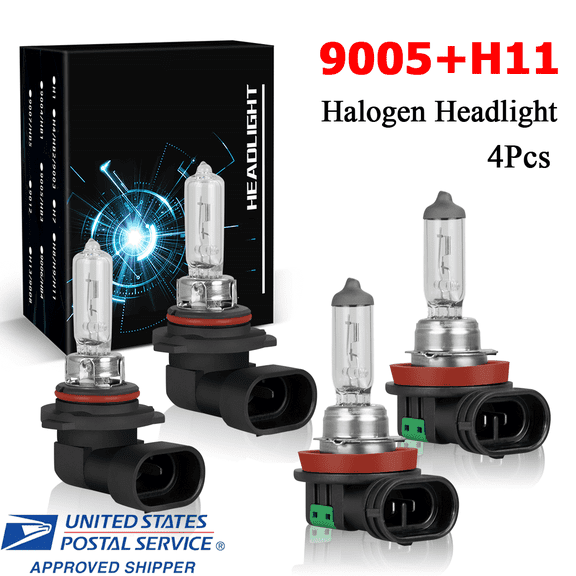 For Chevy Silverado 2500 2008-2018 Halogen Headlight 9005 H11 High Low Bulbs 4Pcs 55W 3200K White Basic Replacement