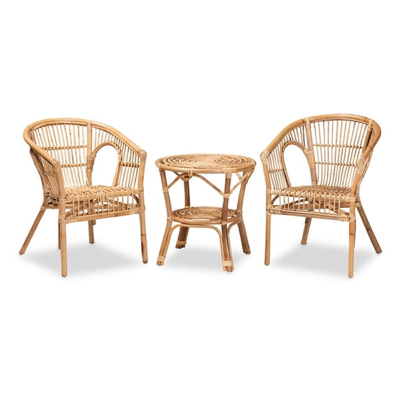 Baxton Studio Alleta Modern Bohemian Natural Brown Rattan 3-Piece Living Room Set