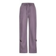 thumbnail image 6 of Arnsht (S-5XL) Plus Size Womens Linen Pants Casual Solid Color Straight Fit Elastic Waisted Drawsting Trousers with Pockets Purple L, 6 of 9