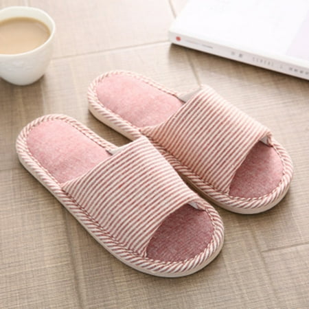 

Alexsix Spring Summer Home Slippers Men Women Couple Korean Striped Linen Slippers Indoor Anti-ski Thick Bottom Slippers(Red 39/40)