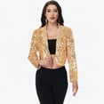 thumbnail image 5 of Women's Sequin Cropped Blazer Long Sleeve Sparkly Open Front Jacket - Medium, Gold, 5 of 7