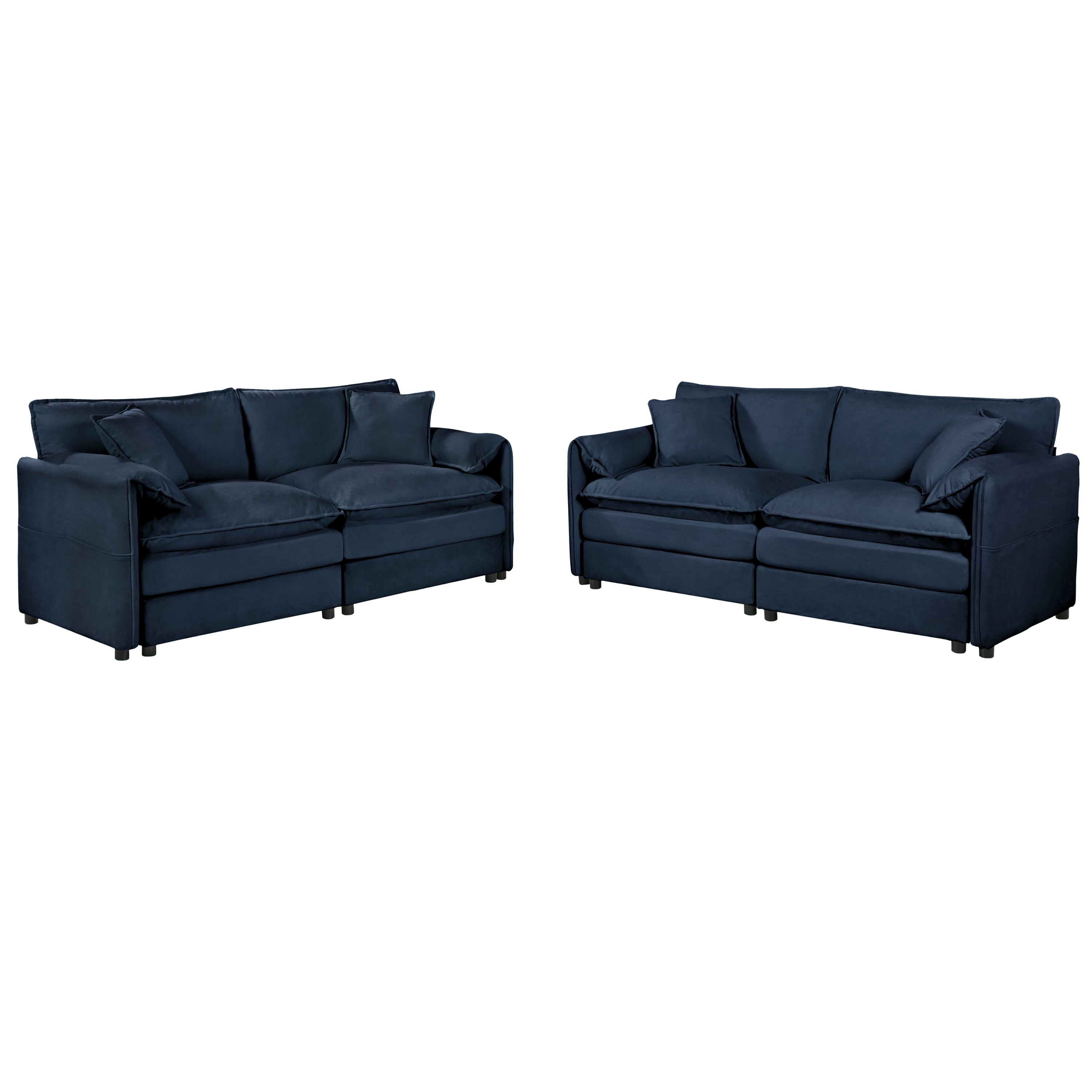 Gewnee Oversized Deep Seat Luxury 2 Piece Sofa Set, 2 Pieces of Loveseat Sofa, Modern DIY Combination Blue Chenille Comfy Cloud Couches Set for Living Room