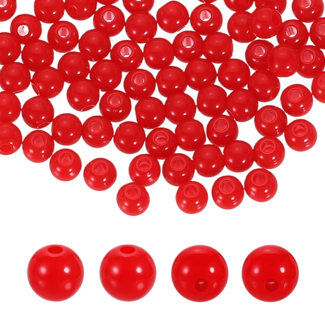 Uxcell 200 piezas de cuentas redondas de acrílico rojas de 6 mm de diámetro y 1.9 mm de agujero, bolas de resina plástica suaves sueltas para hacer joyas, pulseras, collares, aretes, bricolaje