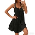 thumbnail image 2 of ClodeEU Women's Summer V Neck Spaghetti Strap Ruched Ruffle Hem Mini Dress,Solid Color Loose Fit Casual Flowy Sundress Black,Women's Plus L, 2 of 8