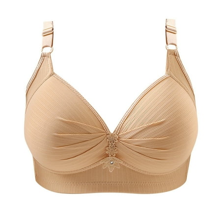 Ecqkame Bras for Women No Underwire Push Up Plus Size Daily Bra Solid Color Breathable Bras Sports Bras For Women 1PC-Khaki C XXXXL on Clearance