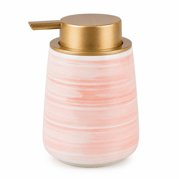 ABCISI Foaming Soap Dispenser, 11.8 oz Pink Ceramic Foam Pump Bottle with Gold Pump, Refillable Wide Mouth Hand Soap Dispenser for Bathroom, Kitchen, Vanity and Laundry Room
