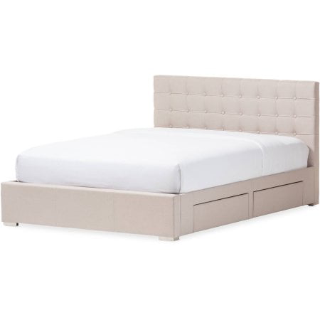 Baxton Studio Rene Modern And Contemporary 4 Drawer King Size Storage Platform Bed Beige Fabric