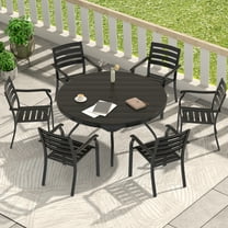 7 Pieces Outdoor Patio Dining Set, 6 Stackable Metal Dining Chairs and 52.95" Round Metal Dining Table, Outdoor